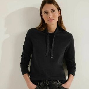 Sweater knit Long sleeve Turtleneck Oversized Black Merino Wool blend M